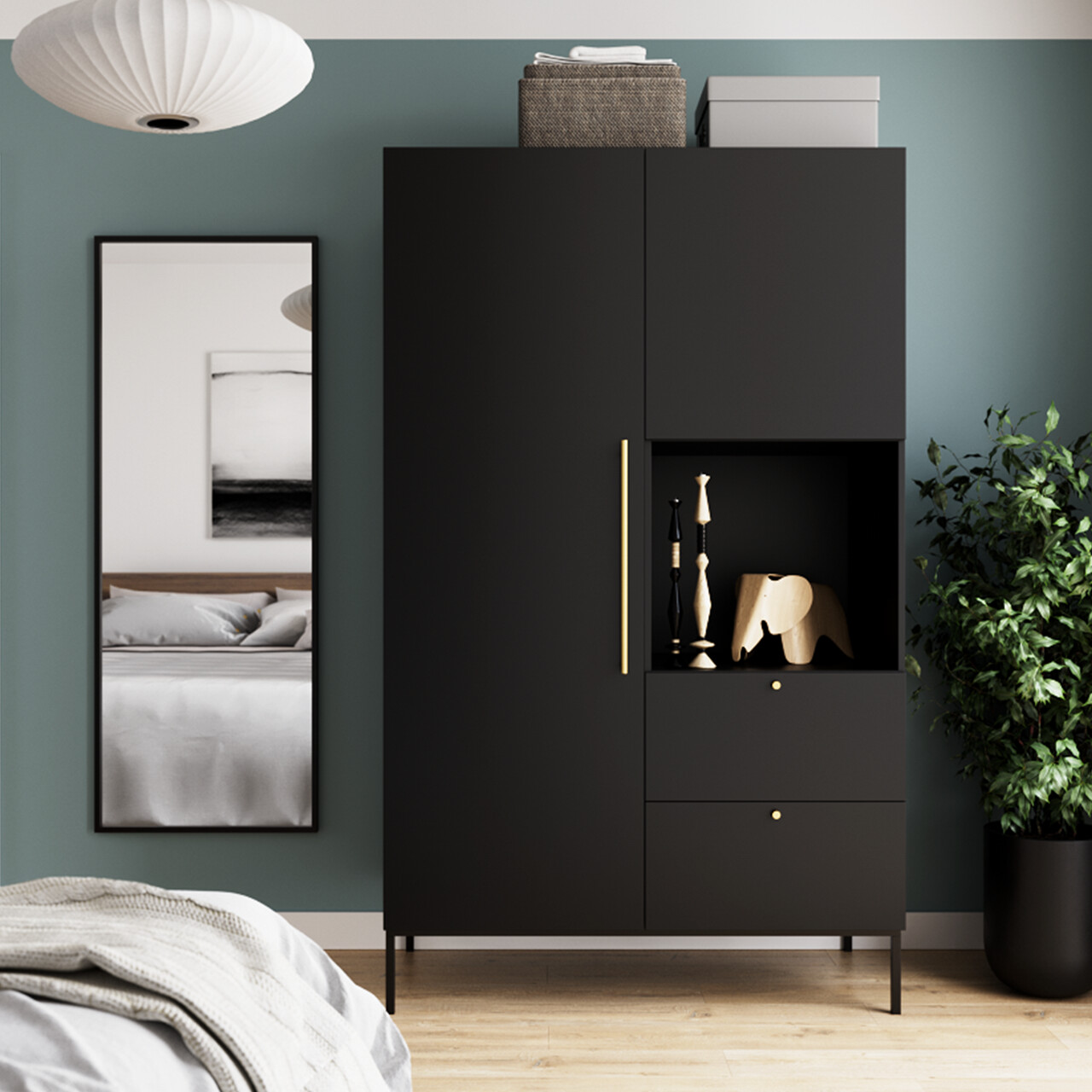 Dulap pentru haine ELTAP, Lanzzi, 120x60x200 cm, MDF laminat, negru/auriu - imagine 5